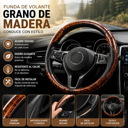 【1 juego de 3 piezas】 Funda antideslizante para volante de coche con vetas de madera