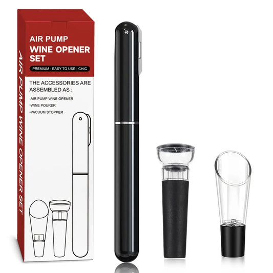 Abrebotellas de aire a presión【Sacacorchos + Tapón de vacío para vino + Vertedor de vino】