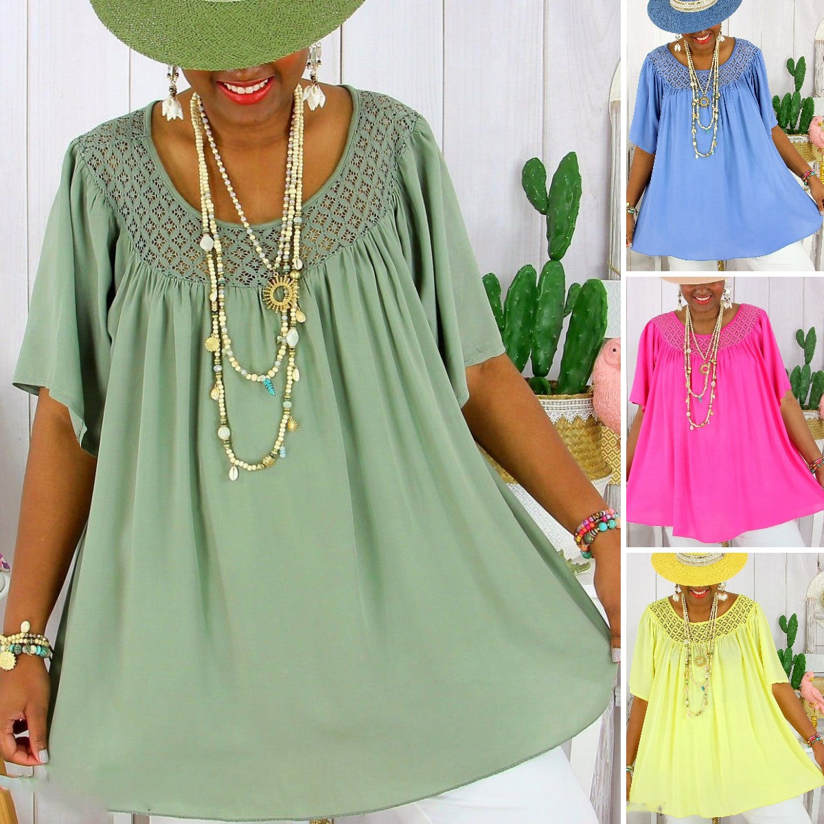 【XL-8XL】Dámské letní nové jednobarevné volné krajkové oblečení pro větší velikosti