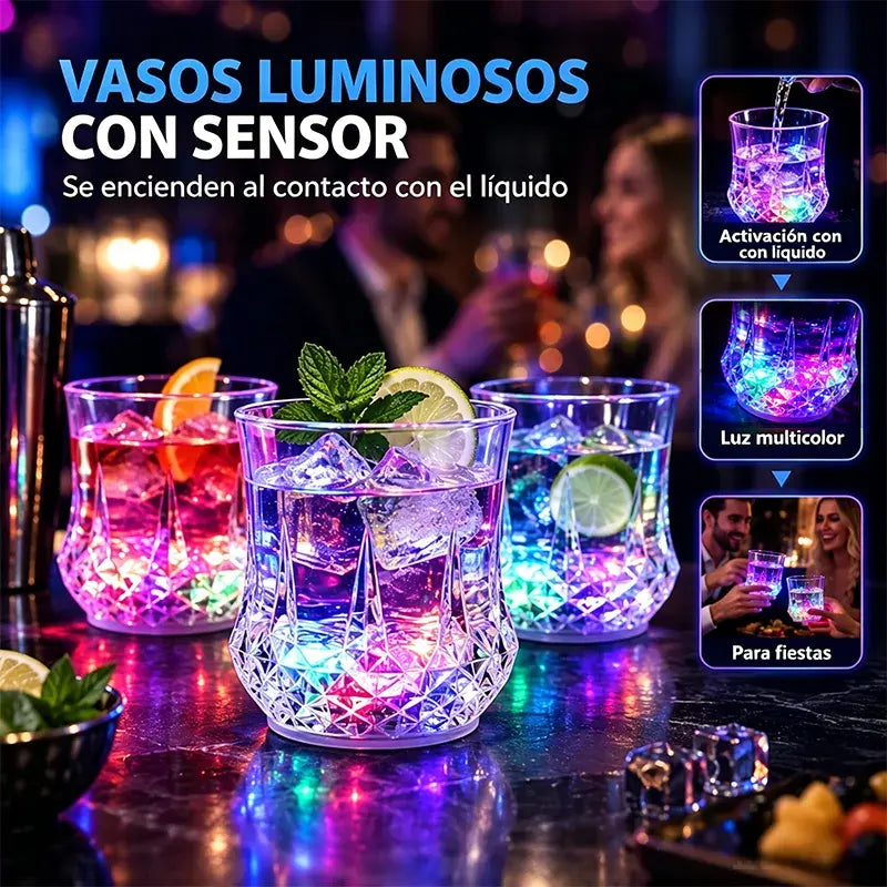 ✨💎Juego de vasos de cristal con luz LED activada por líquido🥂