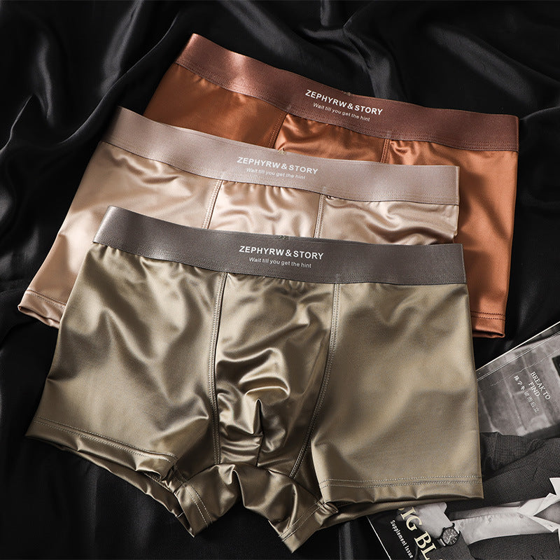🔥【3 piezas】Ropa interior masculina nueva, seda helada, verano, transpirable, bóxers, satén, ropa interior masculina
