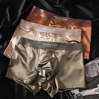 🔥【3 piezas】Ropa interior masculina nueva, seda helada, verano, transpirable, bóxers, satén, ropa interior masculina