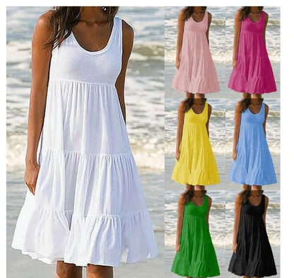 👗[S-5XL] Vestido sencillo de color liso, De secado rápido y transpirable