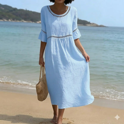 不投【Producto nuevo, 50% solo hoy!!】💎2026 Alta calidad💎【S-3XL】Vestido de mujer de algodón y lino, con mangas abullonadas, transpirable, suave y cómodo