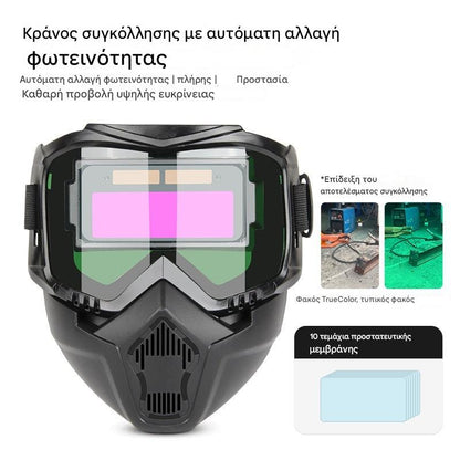 😎Πλήρως αυτόματο κράνος συγκόλλησης με προστατευτική μάσκα τοποθετημένη στην κεφαλή αλλαγής φωτός για συγκολλητές