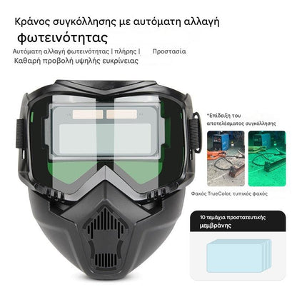 😎Πλήρως αυτόματο κράνος συγκόλλησης με προστατευτική μάσκα τοποθετημένη στην κεφαλή αλλαγής φωτός για συγκολλητές