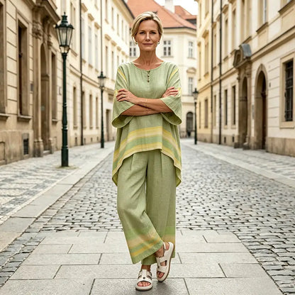 [Top + Pantalones] Traje informal de lino para mujer, la opción perfecta para vacaciones y para el día a día.