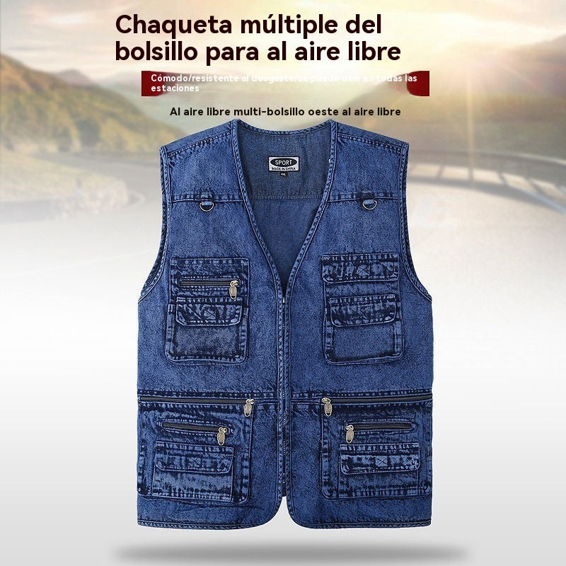 【XL-7XL】2026 Chaleco vaquero multibolsillos para hombr