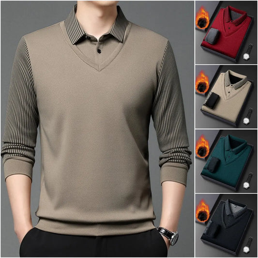 【M–4XL】 Dvoudílné tričko POLO s falešnými patchworkovými pruhy
