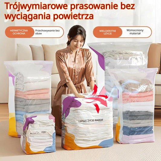 🧳【Zestaw 5 sztuk】💨 Duże kompresowalne worki próżniowe do przechowywania: nie wymagają pompy, są szczelne, idealne do użytku w domu i w walizce, pozwalają zaoszczędzić dużo miejsca ✈️