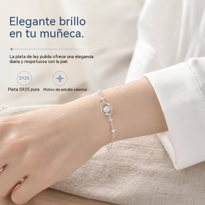 ✨【Compra 1 y llévate otro gratis】2 piezas 25euro💥 Pulsera de plata de ley S925 con temática «interestelar. Es hipoalergénica y delicada con la piel; un regalo exquisito para mujeres y niñas. 🪐