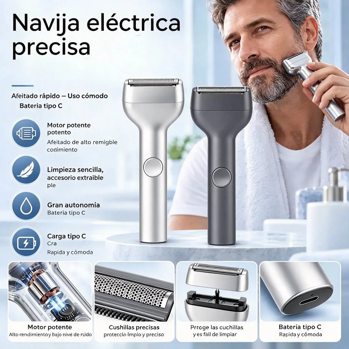 1 unidad por 31 🎁 Novedad: oferta a mitad de precio 💥⚡ ¡Dile adiós a la irritación del afeitado! 🧔 Potente afeitadora eléctrica recargable para hombre.