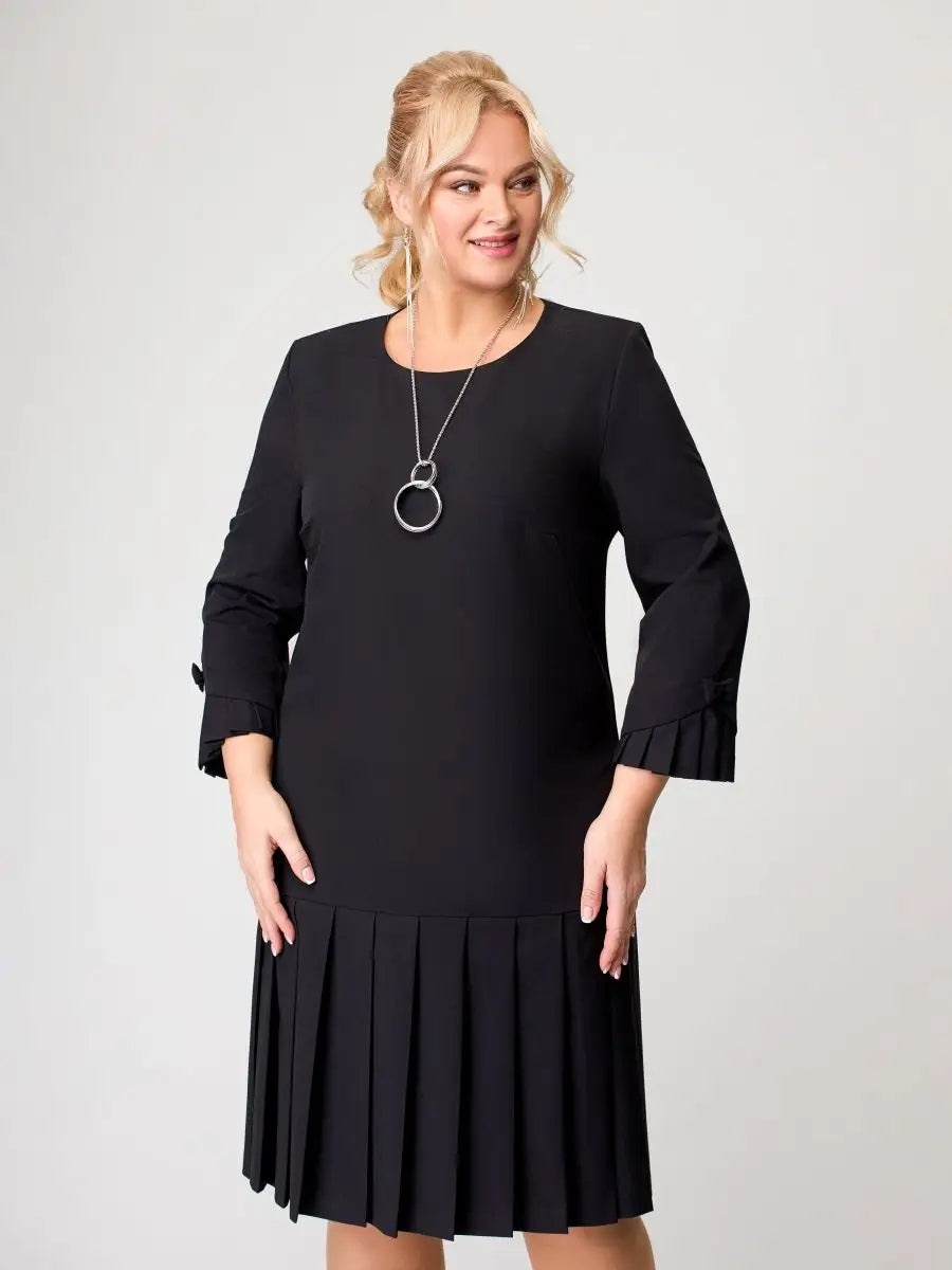 💌【S-5XL】👗 Elegantna jednobojna haljina s okruglim izrezom - 4208169