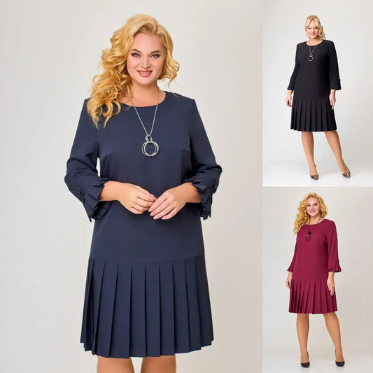 💌【S-5XL】👗 Elegantna jednobojna haljina s okruglim izrezom - 4208169