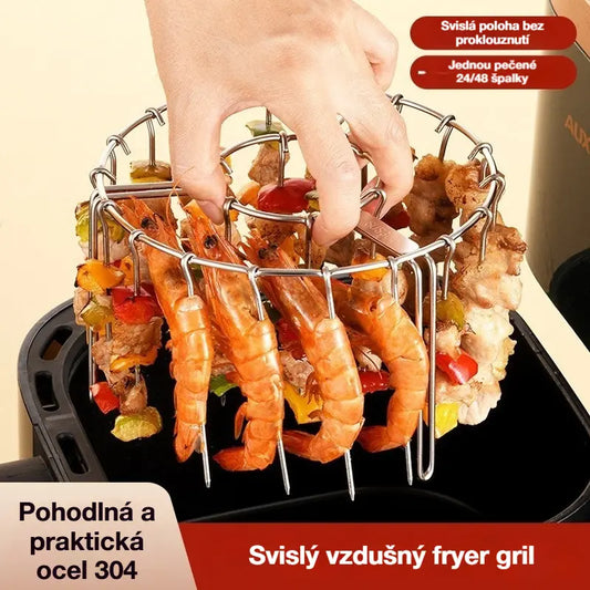 🍖🍗Gril z nerezové oceli 304 s 24 špízy do horkovzdušné fritézy