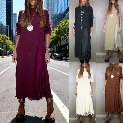 【XS-3XL】👗Nowy jesienny komplet koronkowy z rozcięciem i wzorem swetra-4163526