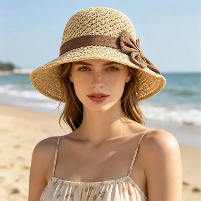 ☀️🎀Elegante sombrero francés con lazo: protección solar y sombra.