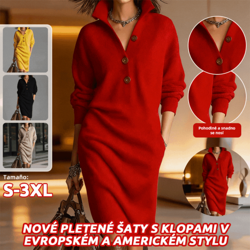 🔥【Veľkosti - 3XL】Nové jarné a jesenné pletené šaty s golierom pre väčšie veľkosti 2026