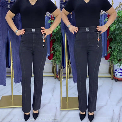 【🔥Nuevo estilo 2025】 Jeans de cintura alta de talla grande para mujer, elásticos/forro polar/sin terciopelo_4121884