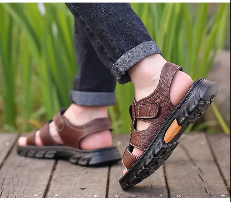 【Oferta por tiempo limitado】【38~44】Sandalias de playa antideslizantes de cuero suave hechas a mano para hombre
