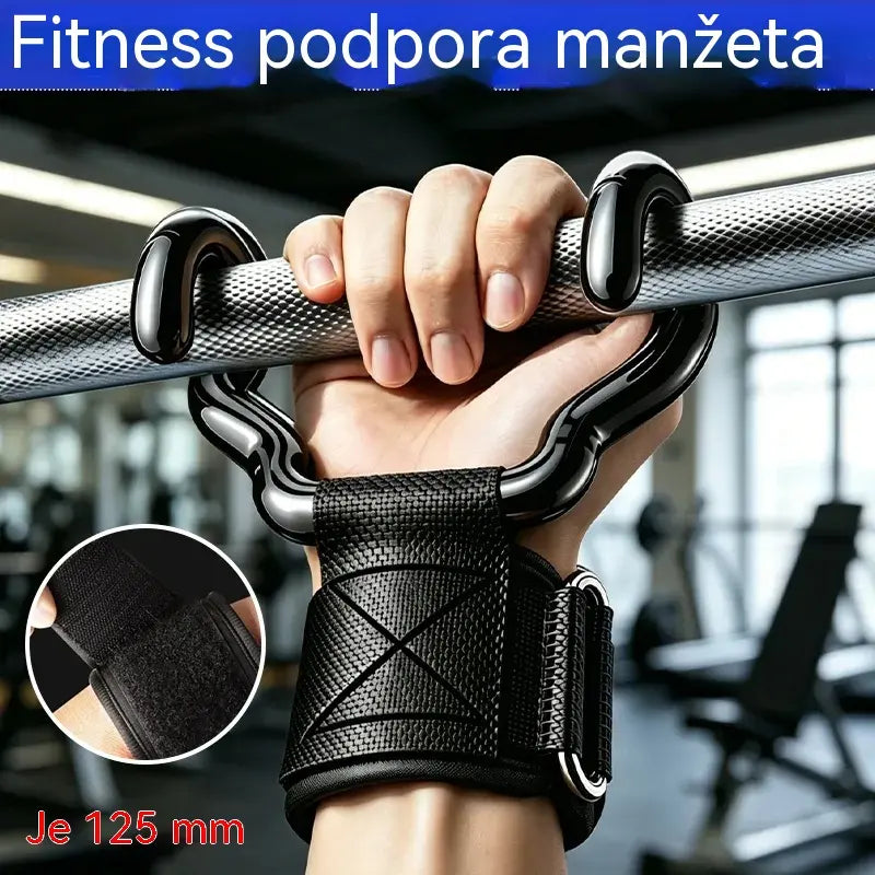🔥Sada 2 fitness háčků pro kulturistiku a vzpírání, prodloužená opěrka 125 mm, protiskluzové zápěstní popruhy, nosnost 250 kg pro kliky a mrtvý tah.