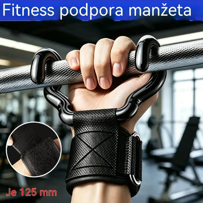 🔥Sada 2 fitness háčků pro kulturistiku a vzpírání, prodloužená opěrka 125 mm, protiskluzové zápěstní popruhy, nosnost 250 kg pro kliky a mrtvý tah.