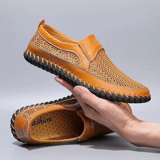 【38-48】👞2025 Nové jarní a letní pánské síťované boty velké velikosti - pravá hovězí kůže, proti pocení a zápachu, prodyšné a pohodlné