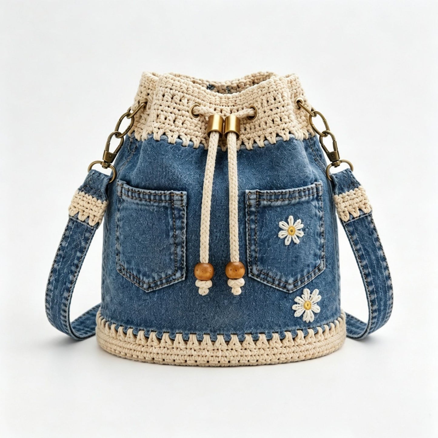 Un bolso de mezclilla trenzada de estilo bohemio que complementará cualquier atuendo ✨