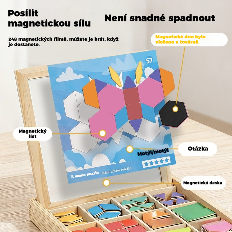 👶🌈🧩【248 dílků】🔥Magnetická dřevěná tangramová puzzle hračka, hračka pro trénink mozku a vzdělávací hračka pro děti, stimuluje myšlení.