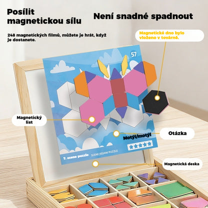 👶🌈🧩【248 dílků】🔥Magnetická dřevěná tangramová puzzle hračka, hračka pro trénink mozku a vzdělávací hračka pro děti, stimuluje myšlení.