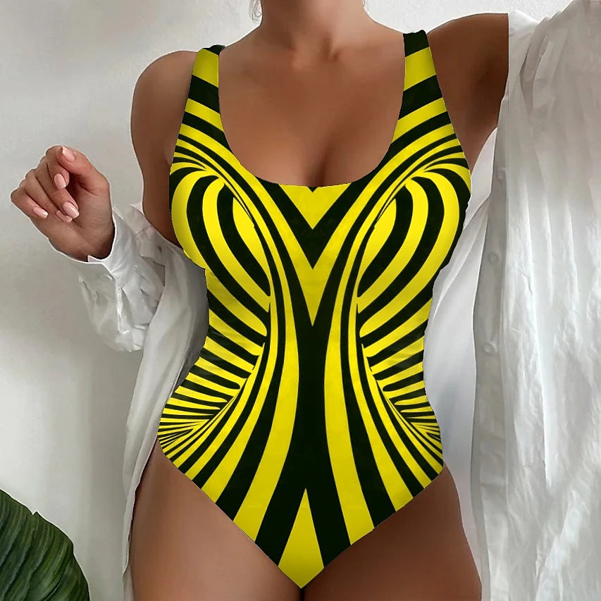 【😍S~6XL】Sexy rayas traje de baño de una sola pieza-4291311