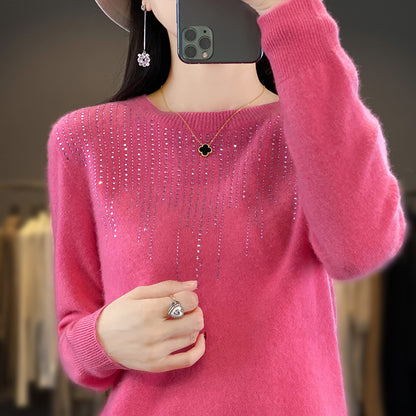 🔥🍁【Jesienna nowość】【S-2XL】✨🌷Wysokiej jakości, modny i elegancki damski aksamitny kardigan z okrągłym dekoltem i biżuterią