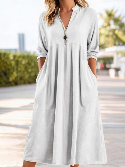 💃 【S-3XL】Nové módní retro šaty s výstřihem do V z bavlny a lnu