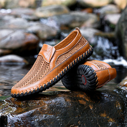 【38-48】👞Nuevos zapatos de malla y cuero para hombre, primavera/verano - Tallas grandes - Cuero genuino de vaca, resistentes al sudor y al olor, transpirables y cómodos.