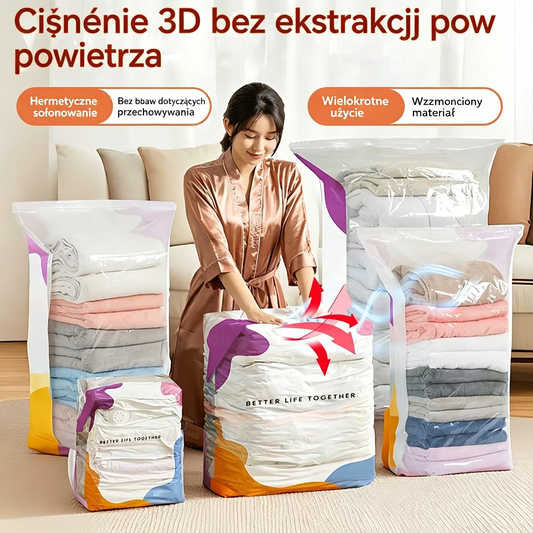 💥 -50% 💨🧳 Zestaw 5 szt. worków kompresyjnych 💨 Bez pompki, więcej miejsca w szafie i walizce ✈️
