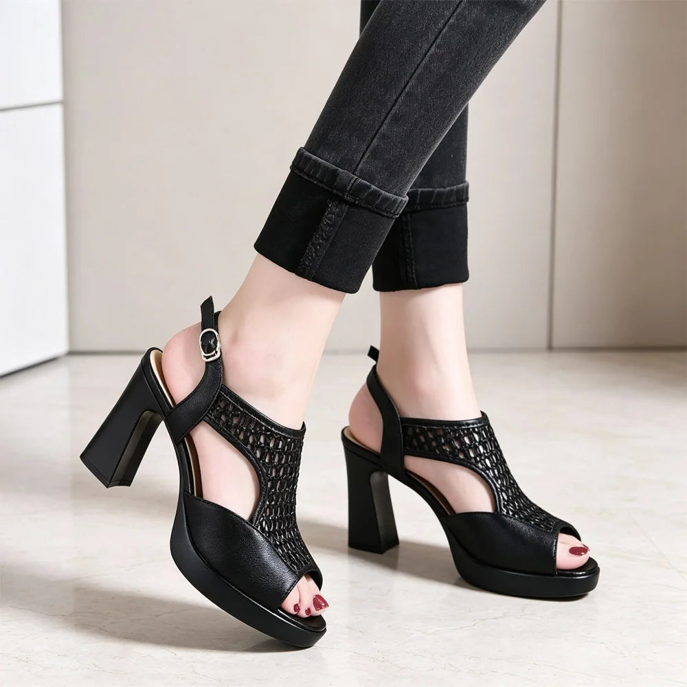 🔥【35-40】👡2026 Nuevas Sandalias de Verano, Tacón Plano, Punta Abierta, Suela Gruesa y Tacón Plano, Boca de Pez (Altura del Tacón 5/7 cm)