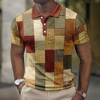 💥👕2026【S-5XL】Nové pánské kostkované pruhované polo tričko z bavlny a lnu