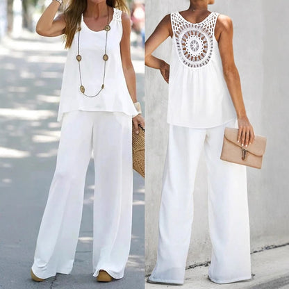 ❤️50% de descuento💥【40-100 kg】Nuevo conjunto de pantalón largo floral con espalda descubierta de color liso para mujer 2026 ✅️Pago contra entrega