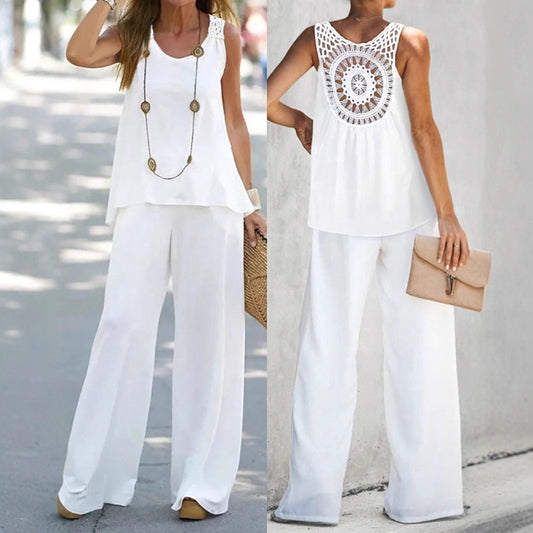 ❤️50% de descuento💥【40-100 kg】Nuevo conjunto de pantalón largo floral con espalda descubierta de color liso para mujer 2026 ✅️Pago contra entrega