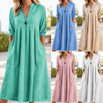 💃 【S-3XL】Nové módní retro šaty s výstřihem do V z bavlny a lnu