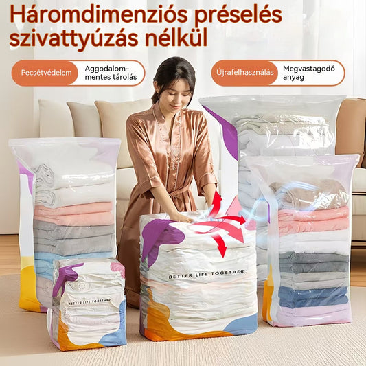 🧳【5 darabos készlet】💨 Nagy, összenyomható vákuumos tárolózsák: nincs szükség pumpára, szivárgásmentes, és ideális helytakarékosságra bőröndökben és otthon ✈️4303314