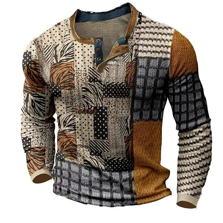 🌴🌈【S-4XL】👔😍 Νέα συλλογή ανδρικών πουκάμισων με τύπωμα, μακριά μανίκια, χαλαρό στυλ Henry, διαθέσιμα σε διάφορα χρώματα