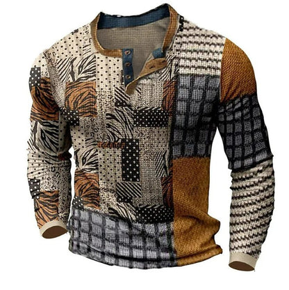 🌴🌈【S-4XL】👔😍 Νέα συλλογή ανδρικών πουκάμισων με τύπωμα, μακριά μανίκια, χαλαρό στυλ Henry, διαθέσιμα σε διάφορα χρώματα