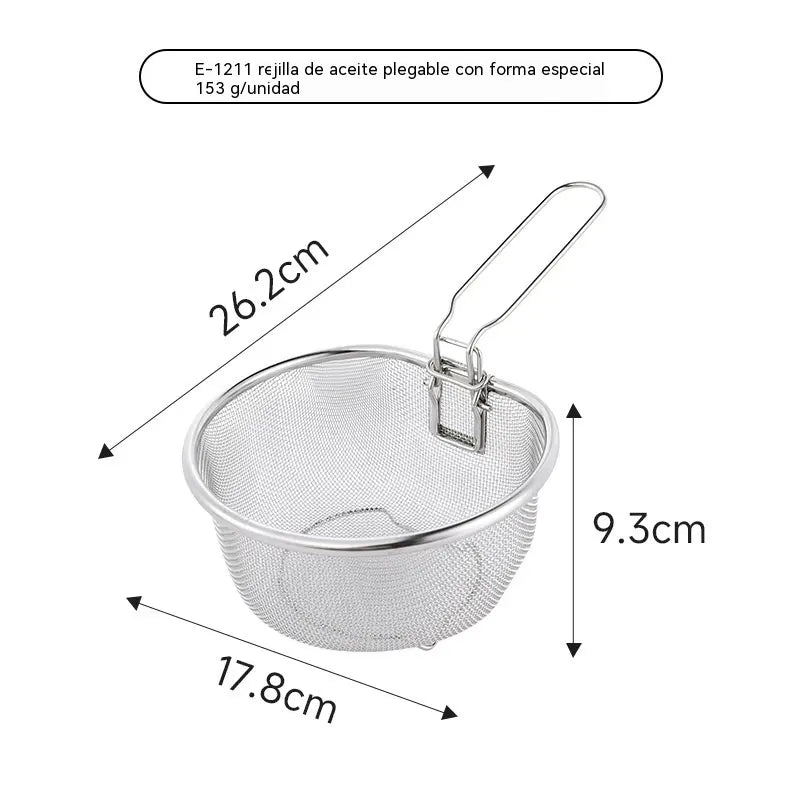 🍲Cesta de filtro de malla de acero inoxidable con asa plegable