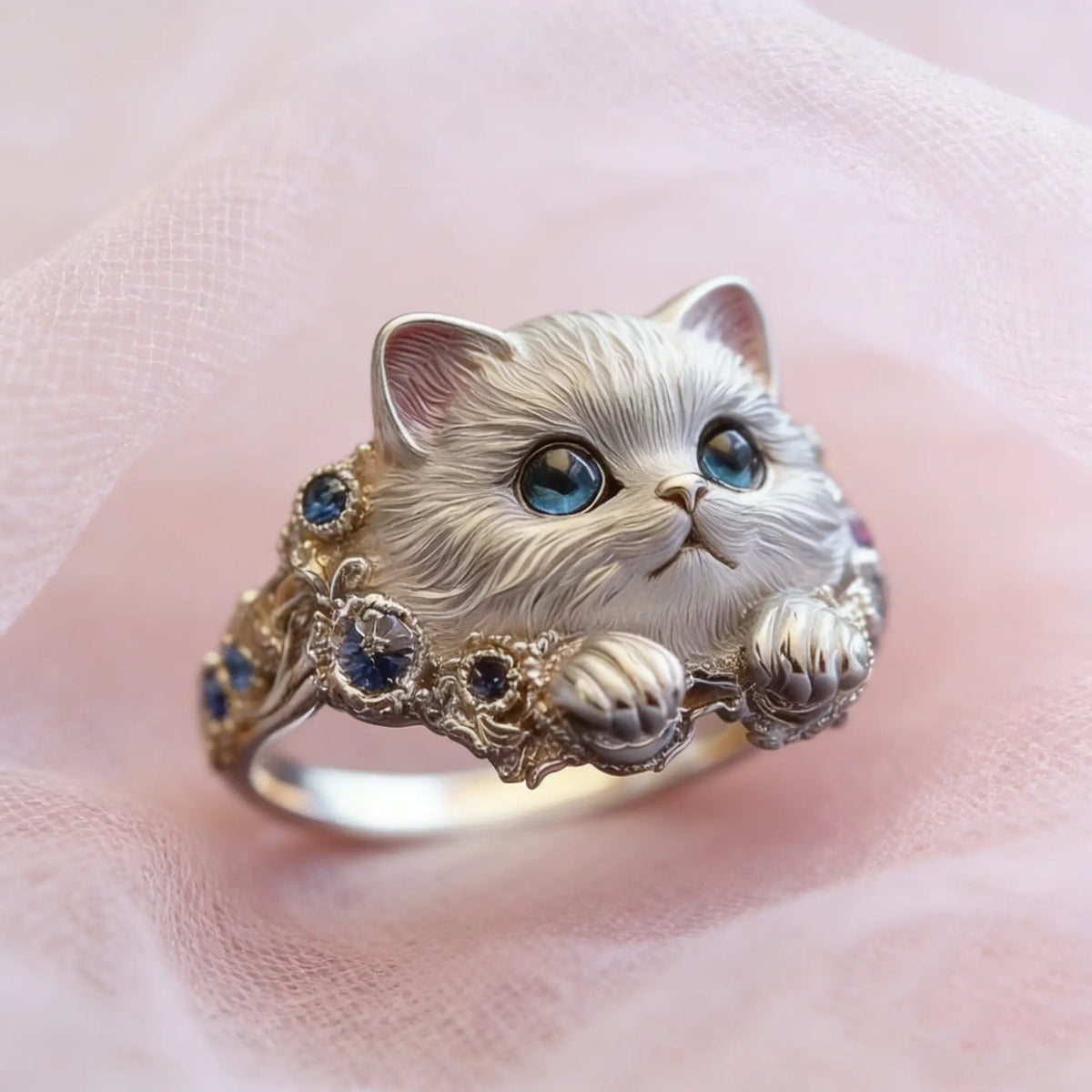 🔥【Koupit 1 a získat 1 zdarma】2 kusy 540 Kč🎁😍Jednoduchý a elegantní prsten s kotětem ze sterlingového stříbra 925 s diamanty