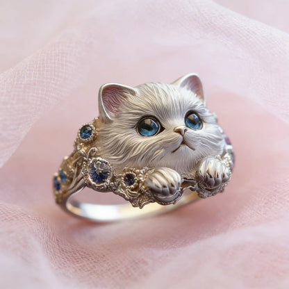 🔥【Koupit 1 a získat 1 zdarma】2 kusy 540 Kč🎁😍Jednoduchý a elegantní prsten s kotětem ze sterlingového stříbra 925 s diamanty