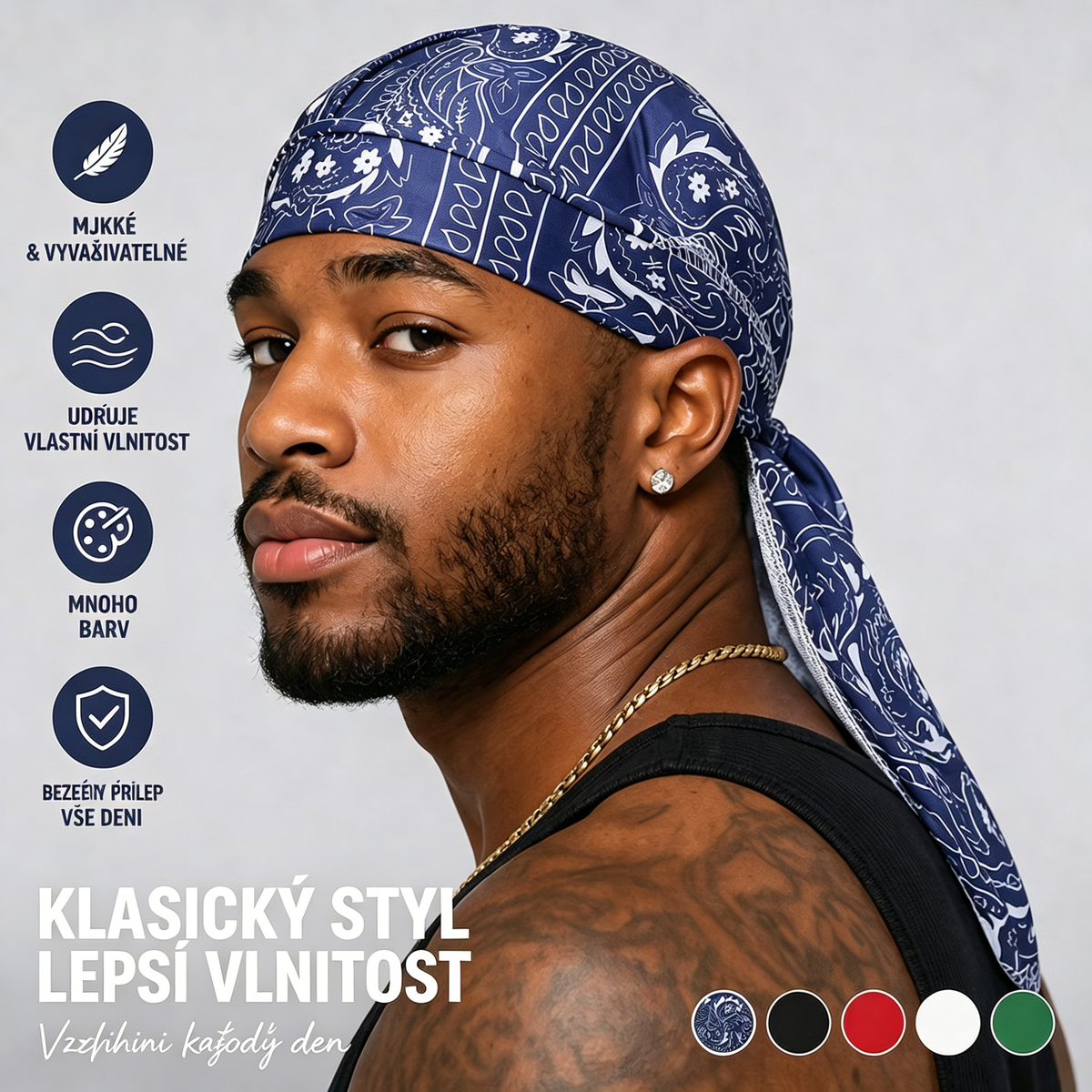 🏝【Výhodný balíček – 5 kusů】Elegantní čepice/šátek v retro stylu z prodyšného hedvábí