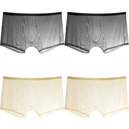 【4 piezas】 Bóxers finos de seda de malla de hielo, transpirables, sexy