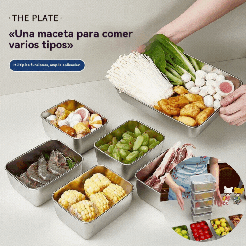 🎁【Paquete económico: 3 piezas en total】 Placa cuadrada de acero inoxidable (con cubierta)