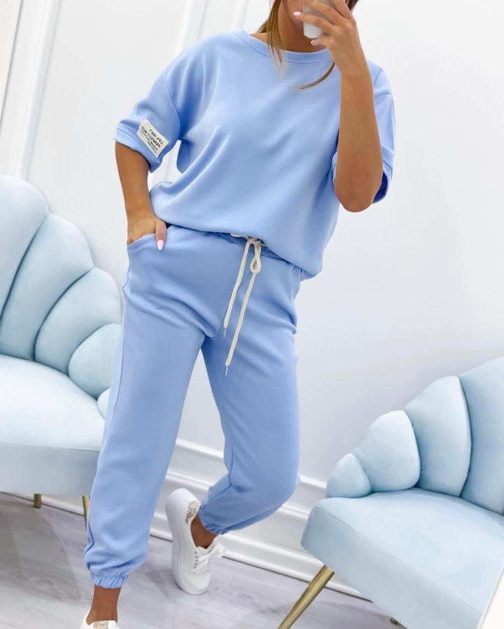 💕【S-5XL】Conjunto casual de verano para mujer de algodón puro, camiseta de color liso y pantalón_4303355